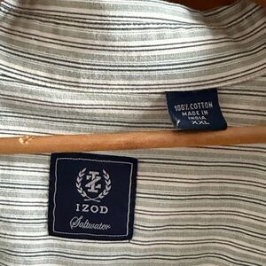 Izod Men's Striped Button Down Shirt - Green and White